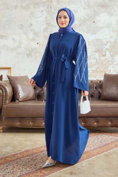 VAVİNOR Kolları Taş İşlemeli Abaya - İndigo ZRFTST1470