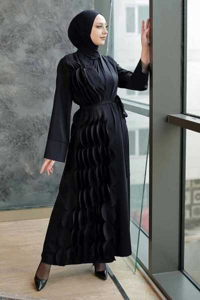 Neva Style - Detaylı Koyu Lacivert Tesettür Abaya 34930KL ETC-34930