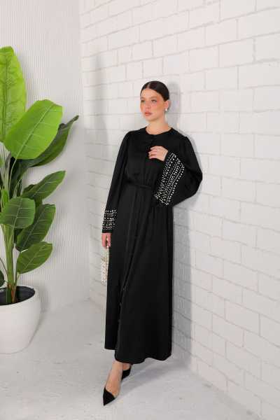 Melike Tatar SİYAH Koli İncili Abaya 32-2052 P-03306