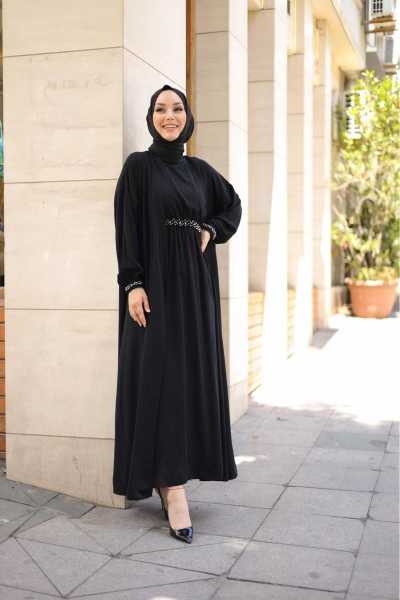 Nueny prive ABAYA TAKIM DİKME KRİSTAL BONCUKLU 8089