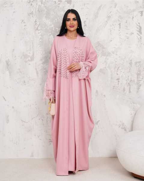 newmisal KOL DANTELLİ TAŞ İŞLEMELİ ELBİSELİ ABAYA TAKIM TYC21CEB2F932B2B10